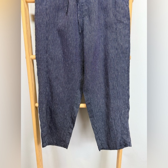 COLDWATER CREEK Navy Blue pinstriped 100% Linen Straight Leg Pants size L - Picture 3 of 12